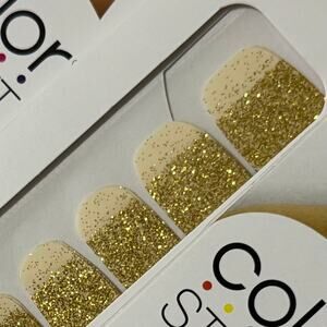 New Color Street “Golden Girly” Vibrant Yellow- Gold Glitter Overlay Nail Strips
